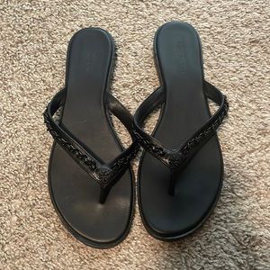 Tory Burch black leather flip flops